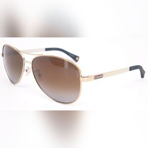 Coach Stefanie Gold & Brown Aviator Polarized Sunglasses